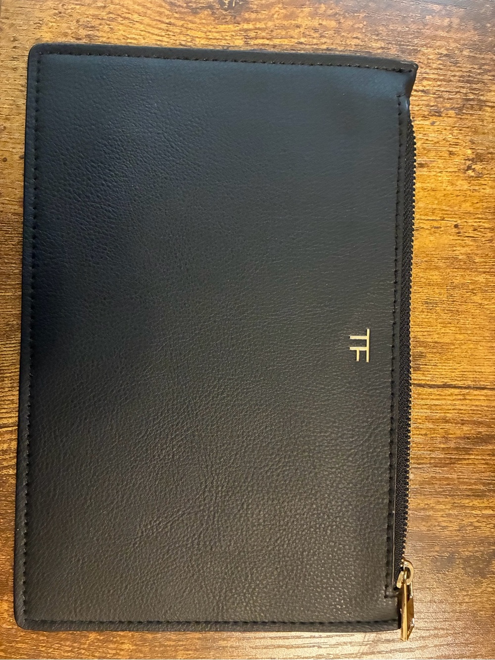 Tom Ford Black Leather Card Pouch with Gold TF Logo